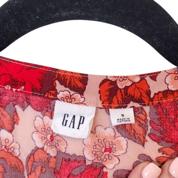 Gap Women's Red Floral Long Sleeve Pintuck Blouse Size S - Picture 3 of 6